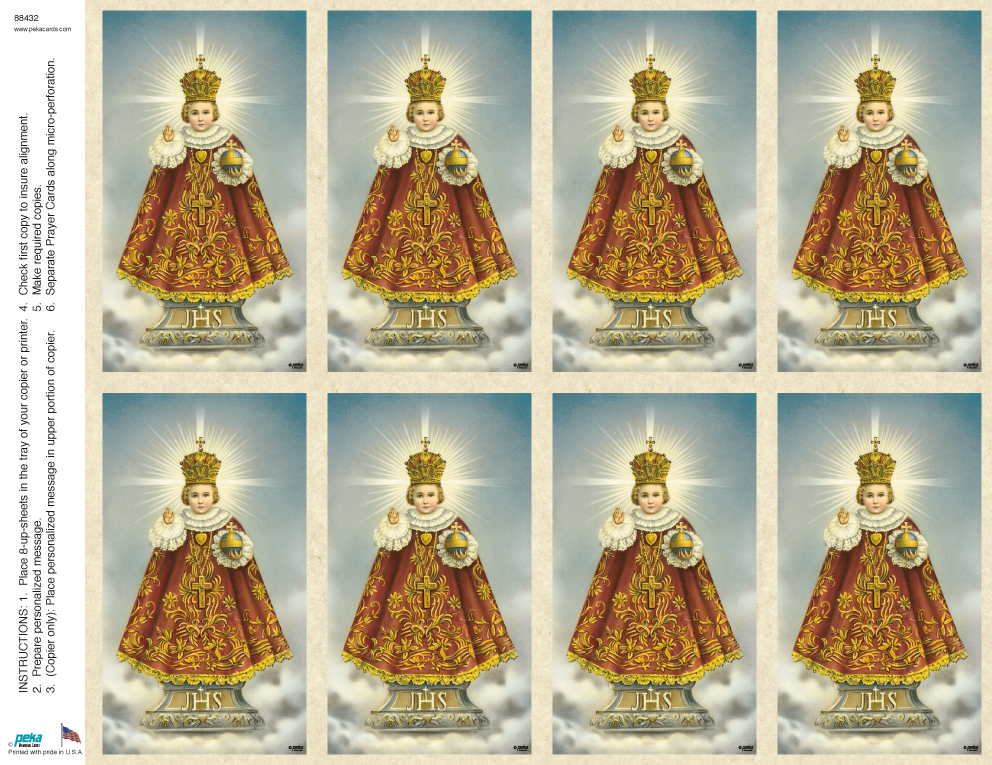 Infant of Prague <br>Classic 8-up Prayer Cards